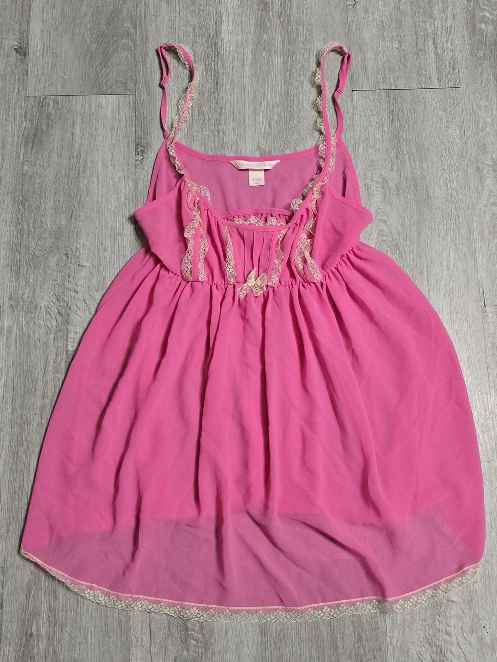 Vintage Y2K Victoria's Secret Pink Lace Milkmaid Lingerie Babydoll Top Medium